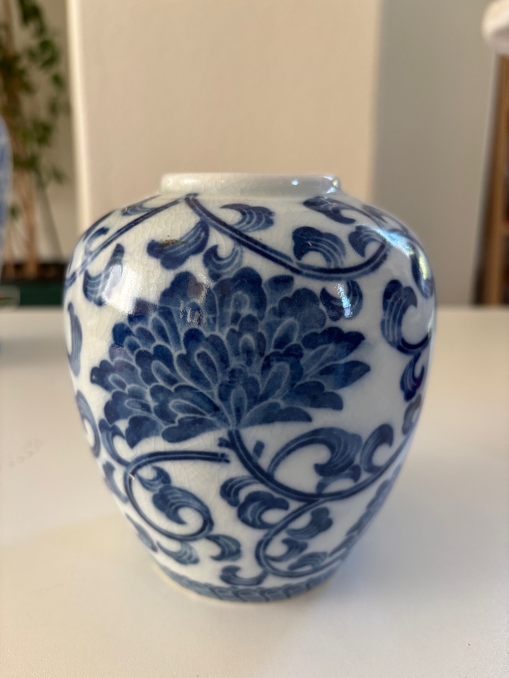 Vintage Blue and White Floral Ceramic Vase